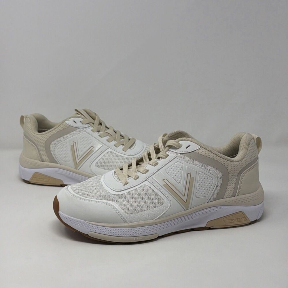 Vionic Walk Strider 001 Womens 8 Wide White Cream Comfort Sneaker NOS